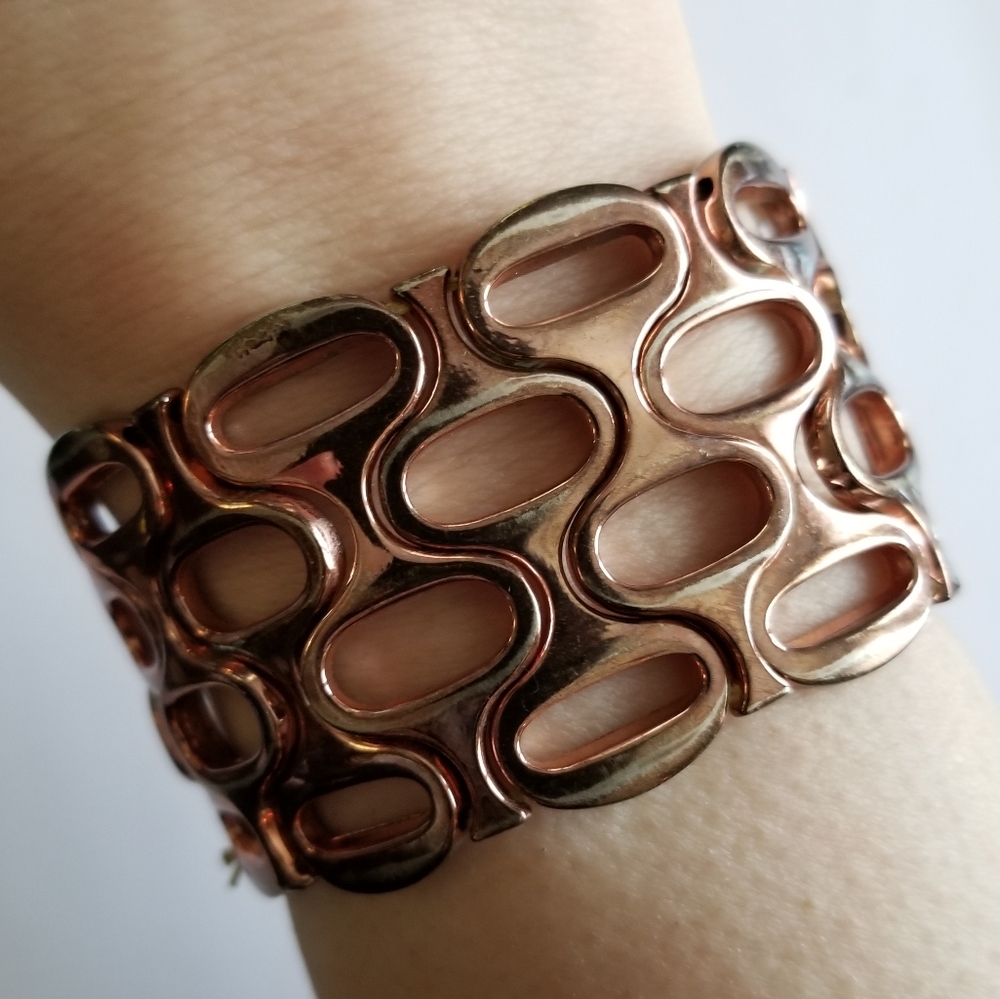 Bracelet Stretchy copper color bracelet honeycomb open ovals